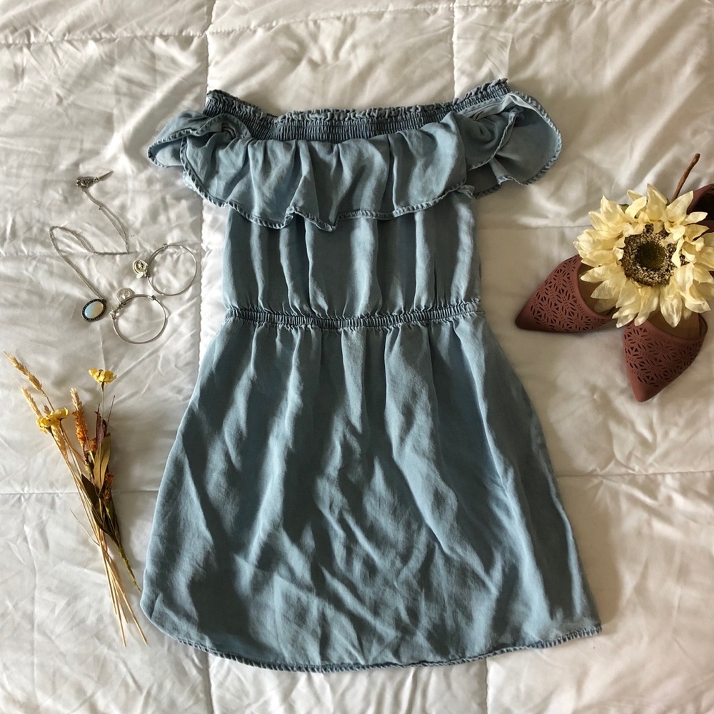Express Off the Shoulder Chambray Dress Size XS